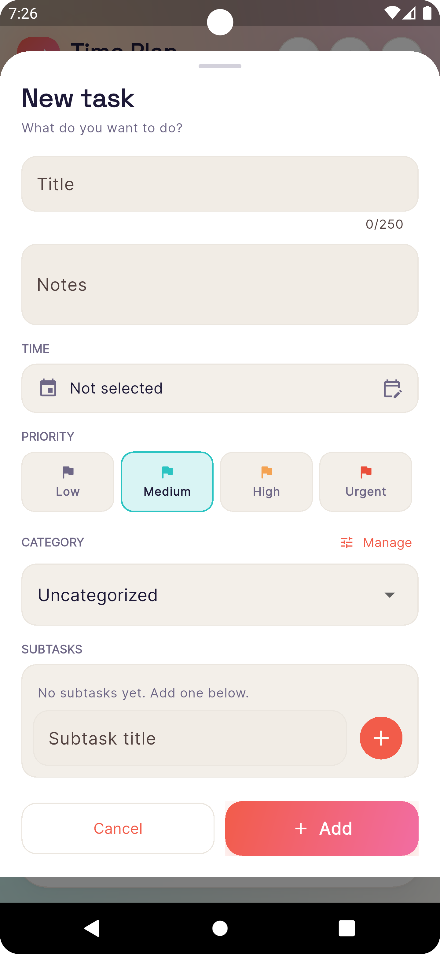 Time Plan New Task