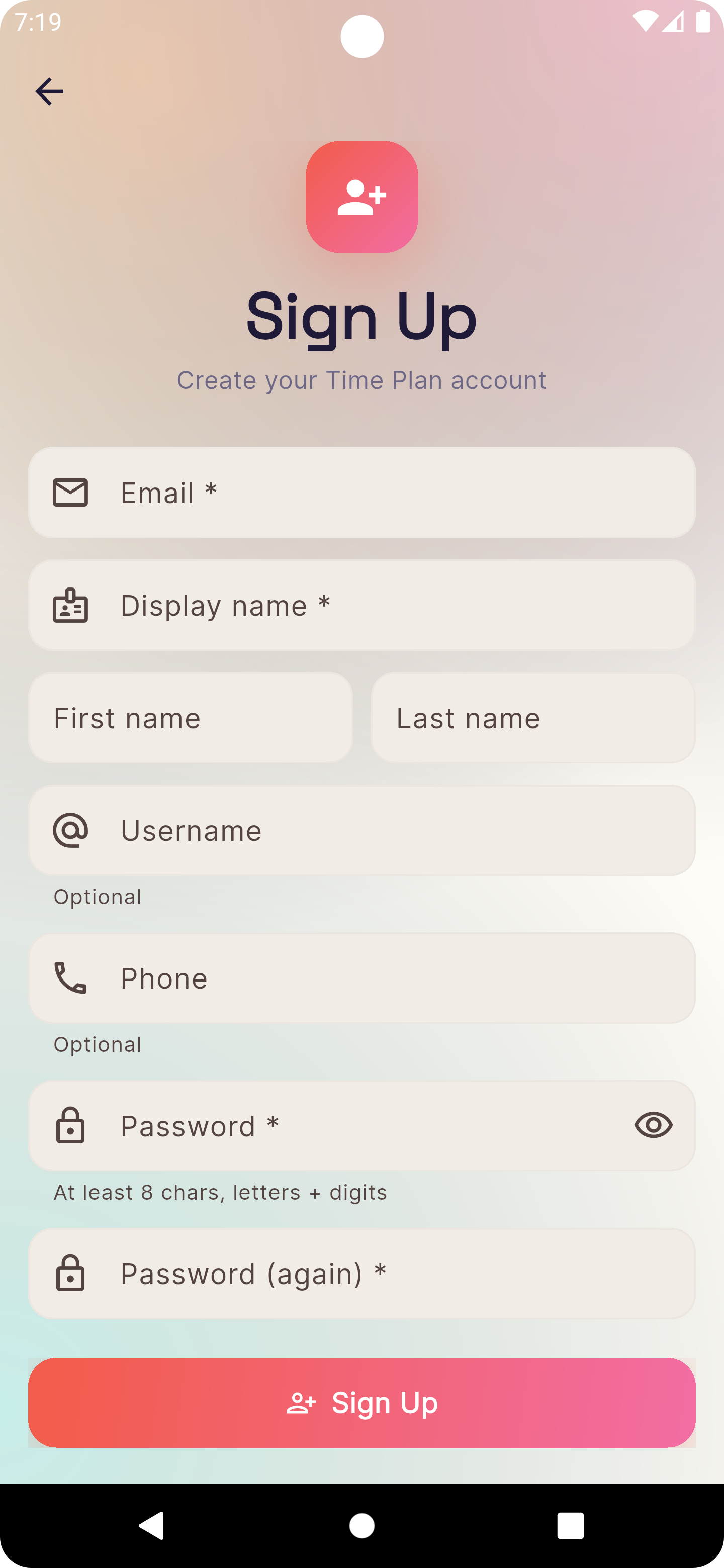 Sign Up Screen